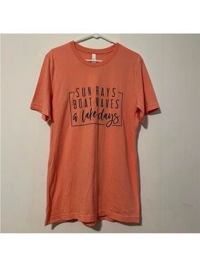 Sun Rays, Boat Waves & Lake Days Pink Short Sleeve T Shirt Black Lettering
